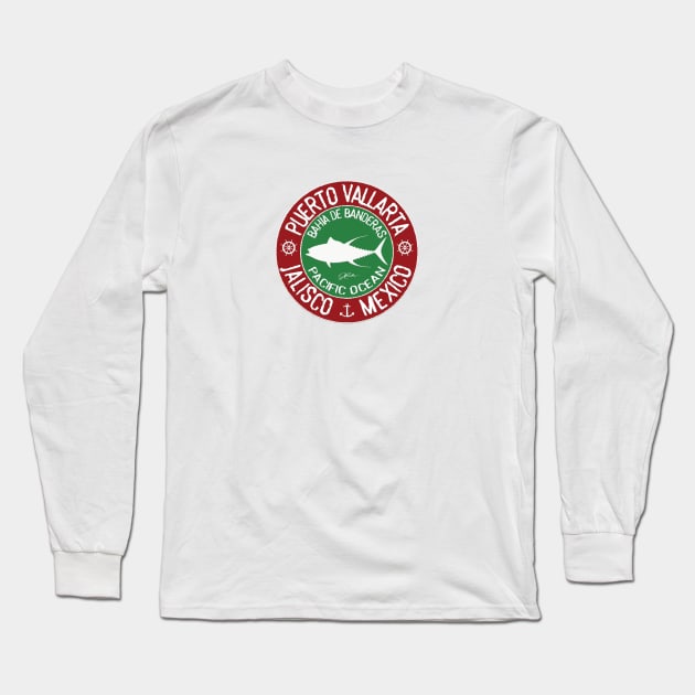 Puerto Vallarta, Jalisco, Mexico, with Yellowfin Tuna Silhouette Long Sleeve T-Shirt by jcombs